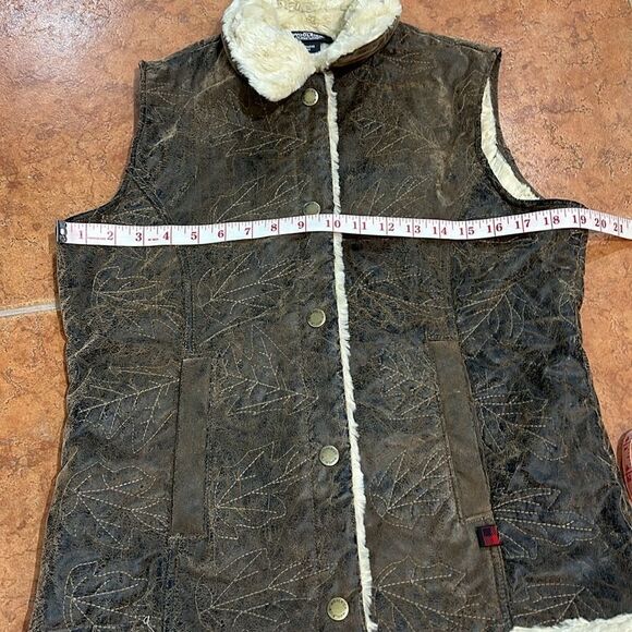 Woolrich Saddle Brown‎ Leaf Embroidered Faux Sherpa Lined Vest Jacket Sz M - Picture 11 of 12